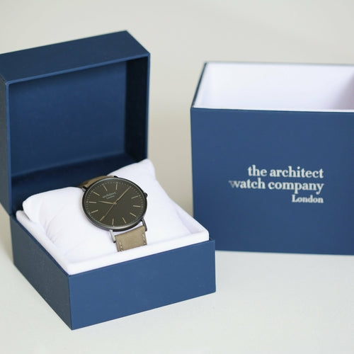 Modern Font Engraving - Men's Grey Strap watch