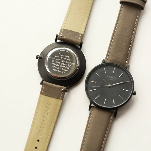 Modern Font Engraving - Men's  Grey Strap watch