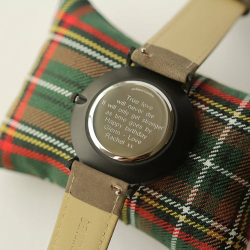 Modern Font Engraving - Men's  Grey Strap watch