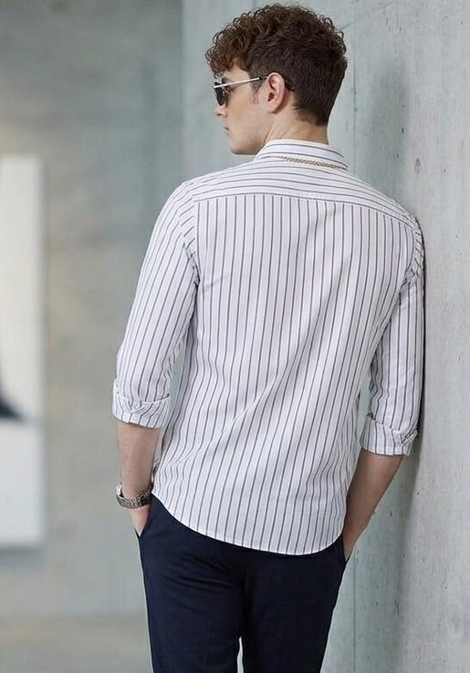 U TURN Men's Casual Printed Striped Stylish Latest Formal Shirt for Men | Cotton Mix 220 GSM