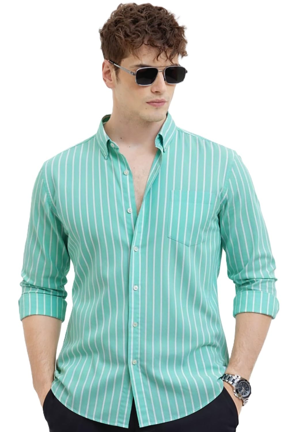 U TURN Men's Casual Printed Striped Stylish Latest Formal Shirt for Men | Cotton Mix 220 GSM