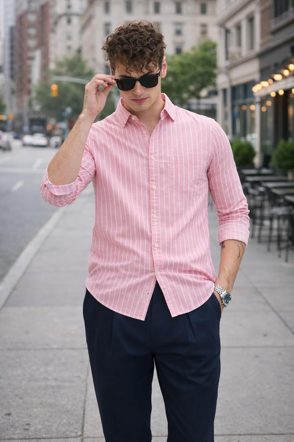 U TURN Men's Casual Printed Striped Stylish Latest Formal Shirt for Men | Cotton Mix 220 GSM