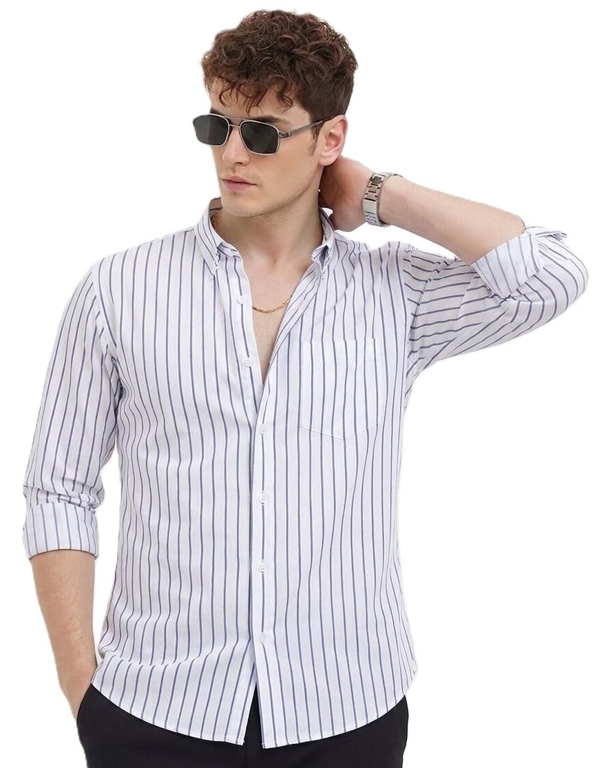 U TURN Men's Casual Printed Striped Stylish Latest Formal Shirt for Men | Cotton Mix 220 GSM