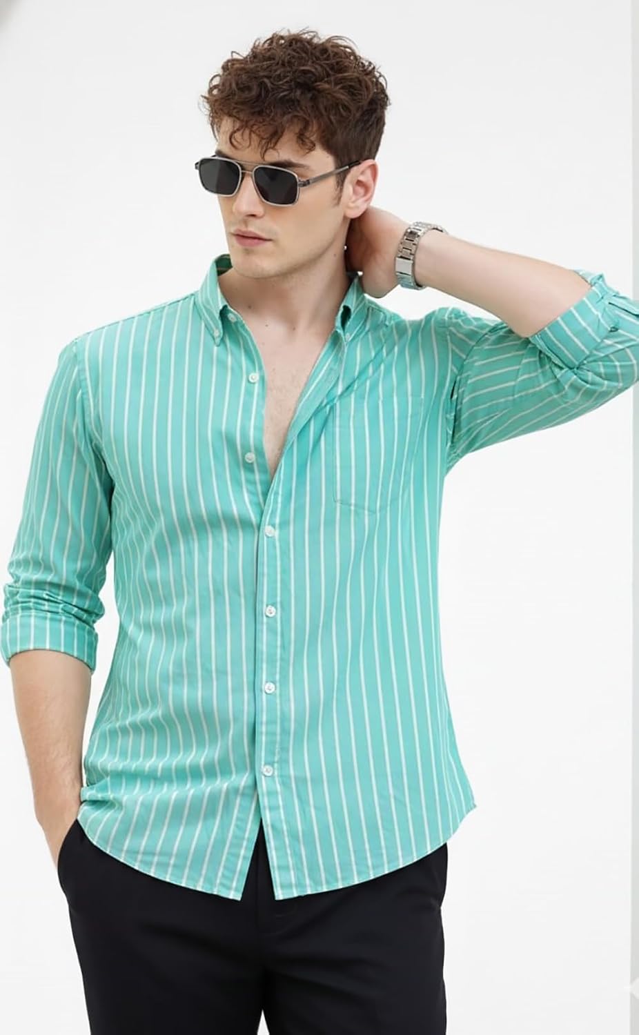 U TURN Men's Casual Printed Striped Stylish Latest Formal Shirt for Men | Cotton Mix 220 GSM