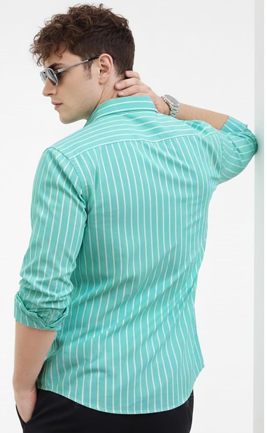 U TURN Men's Casual Printed Striped Stylish Latest Formal Shirt for Men | Cotton Mix 220 GSM