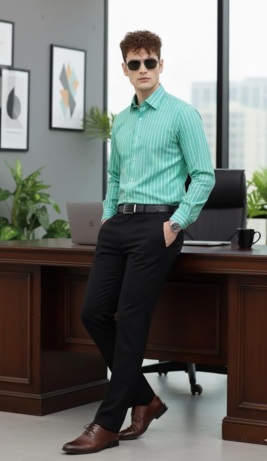 U TURN Men's Casual Printed Striped Stylish Latest Formal Shirt for Men | Cotton Mix 220 GSM