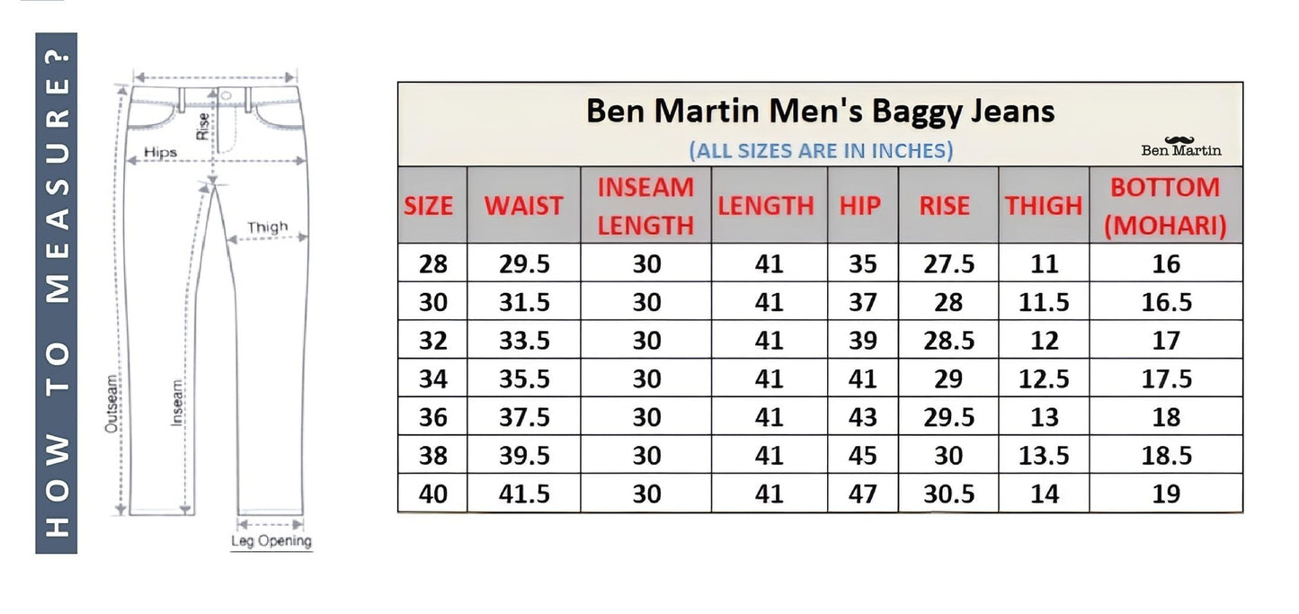 Ben Martin Men Jeans || Baggy Fit Jean's for Man || Loose Fit High Rise Denim || Stretchable Casual Wear Jean,s || Dance Rap Rapping Style Pant for Men || Denim Cotton Jeans (0)