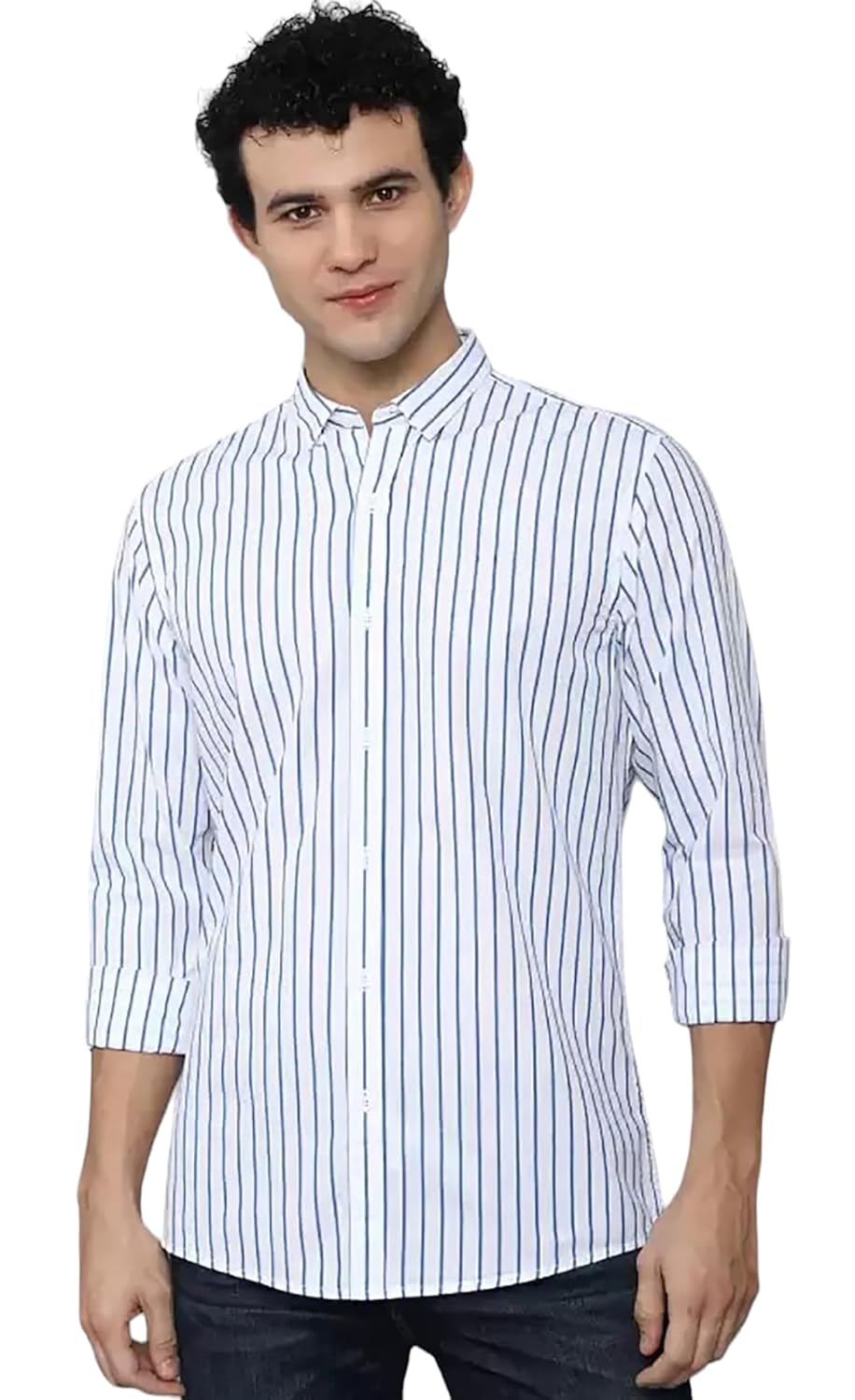 U TURN Men's Casual Printed Striped Stylish Latest Formal Shirt for Men | Cotton Mix 220 GSM