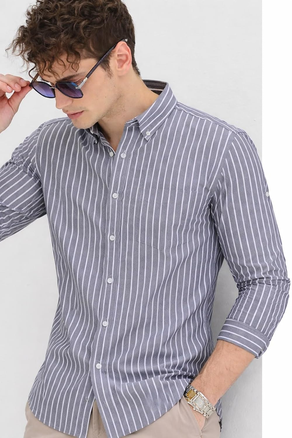 U TURN Men's Casual Printed Striped Stylish Latest Formal Shirt for Men | Cotton Mix 220 GSM