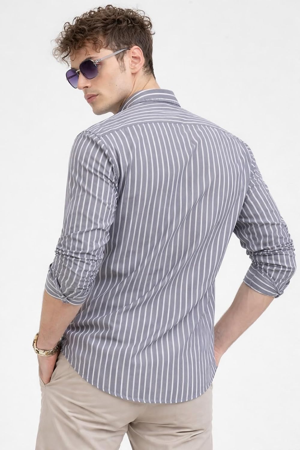 U TURN Men's Casual Printed Striped Stylish Latest Formal Shirt for Men | Cotton Mix 220 GSM