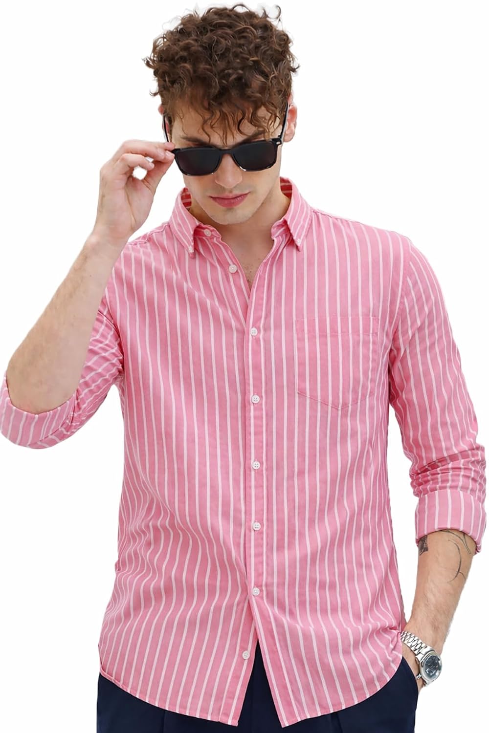 U TURN Men's Casual Printed Striped Stylish Latest Formal Shirt for Men | Cotton Mix 220 GSM