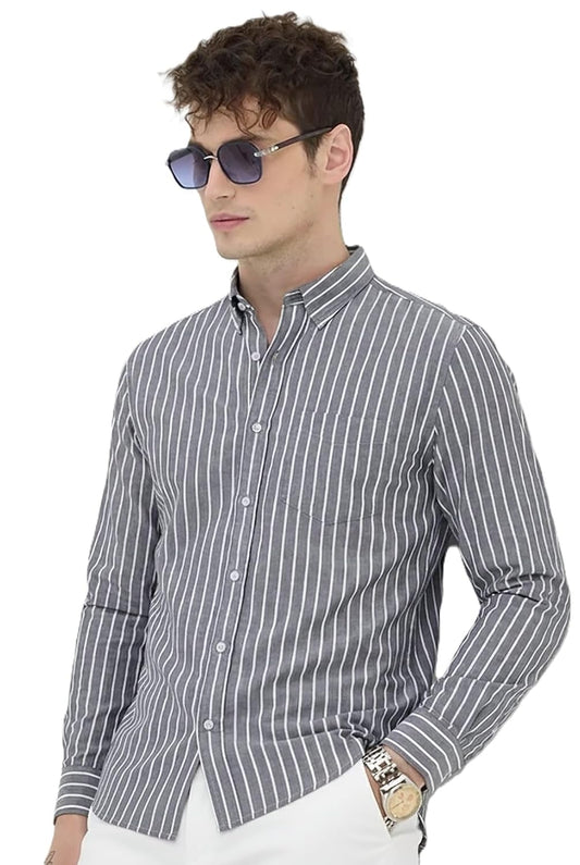 U TURN Men's Casual Printed Striped Stylish Latest Formal Shirt for Men | Cotton Mix 220 GSM